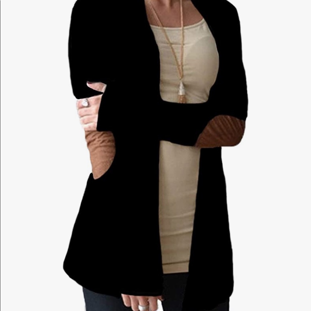 Women's Shawl Collar Cardigan Long Sleeve Elbow Patch Open Front Sweater top